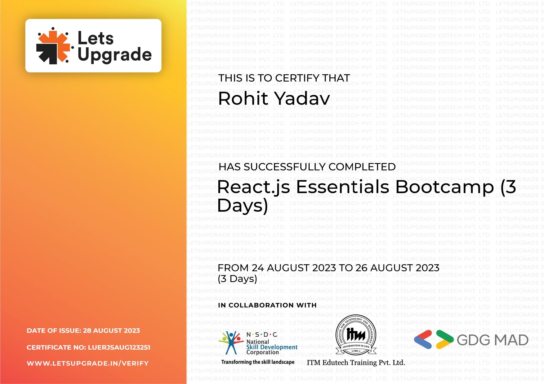 React Js Lets Upgrade Certification